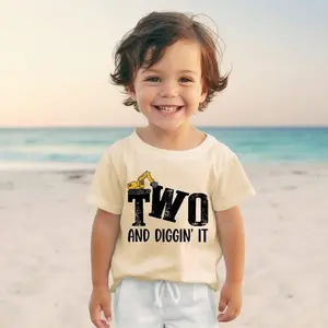 Two and Diggin’ It Shirt, Second Birthday Tee, Heavy Equipment Construction Theme Birthday Shirt, Boys 2nd Bday Top (CA-B76)