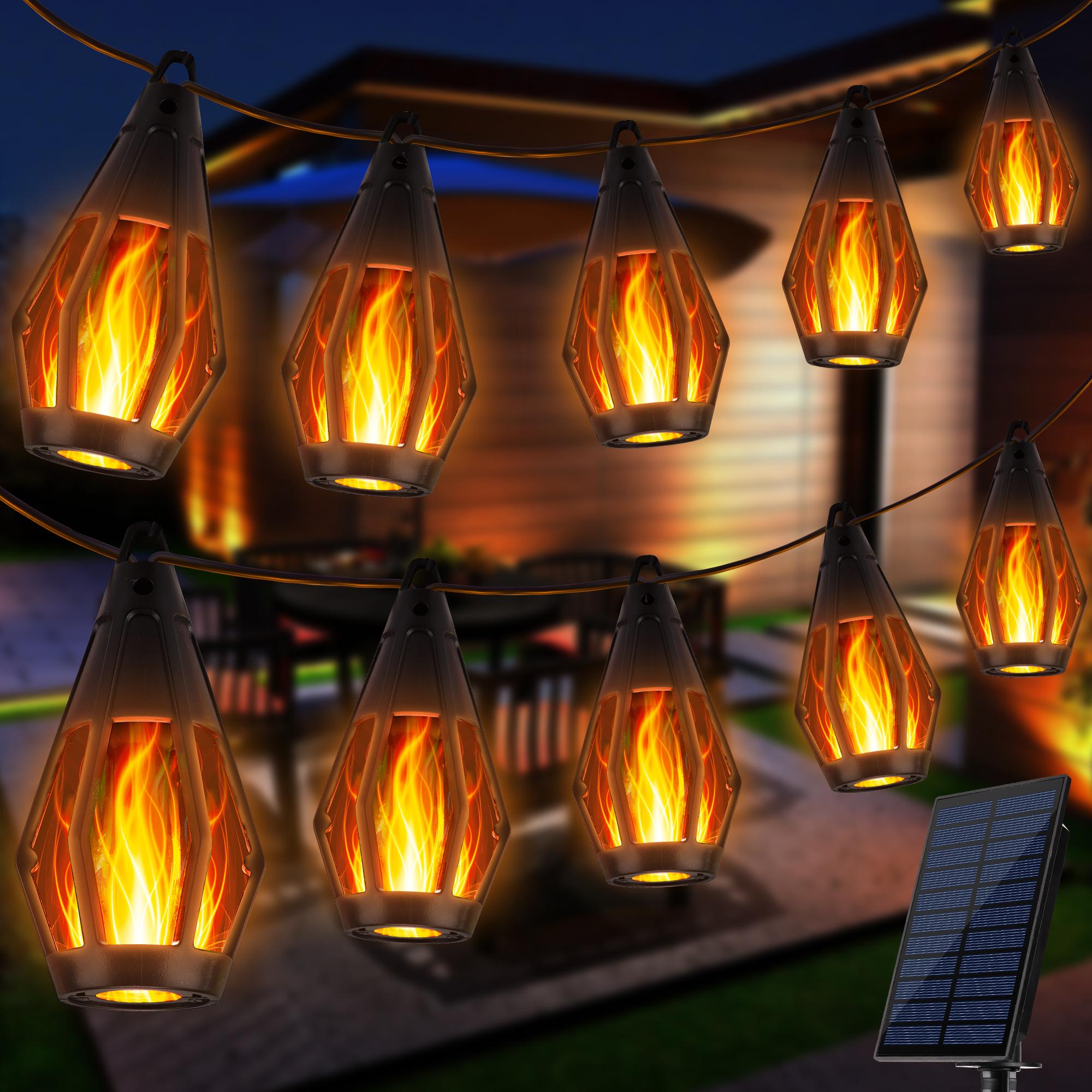 FLACCHI Solar-Powered Flame String Lights 42 Feet with 15 LED Lights ...
