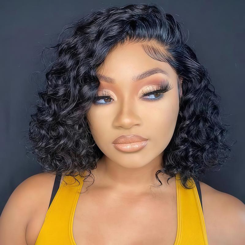 Loyom Deep Wavebob Wig 12A Grade Unprocessed Virgin Brazilian 180% Density HD Curly BOB Lace Front Wigs for Black Women No Shedding Glueless Short Curly Frontal BOB Wigs