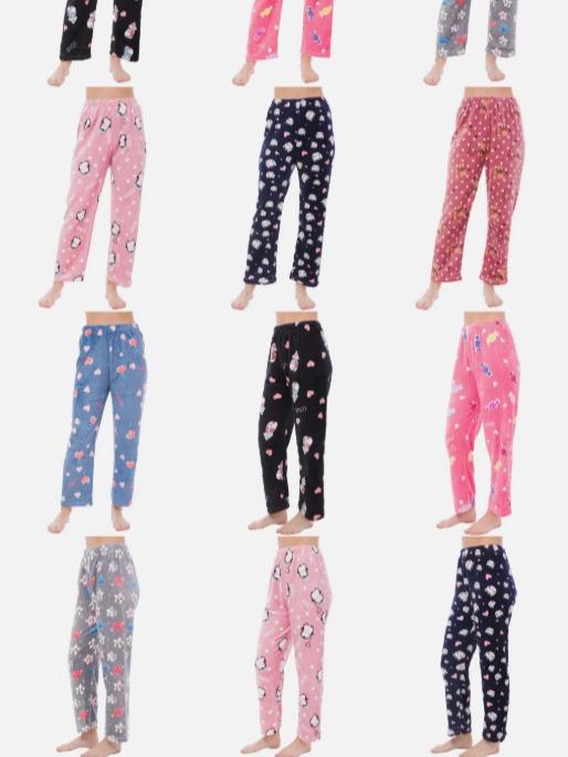 4 Pack Womens Plush Pajama Pants Assorted Designs  Loungewear Nightwear Womenswear Soft