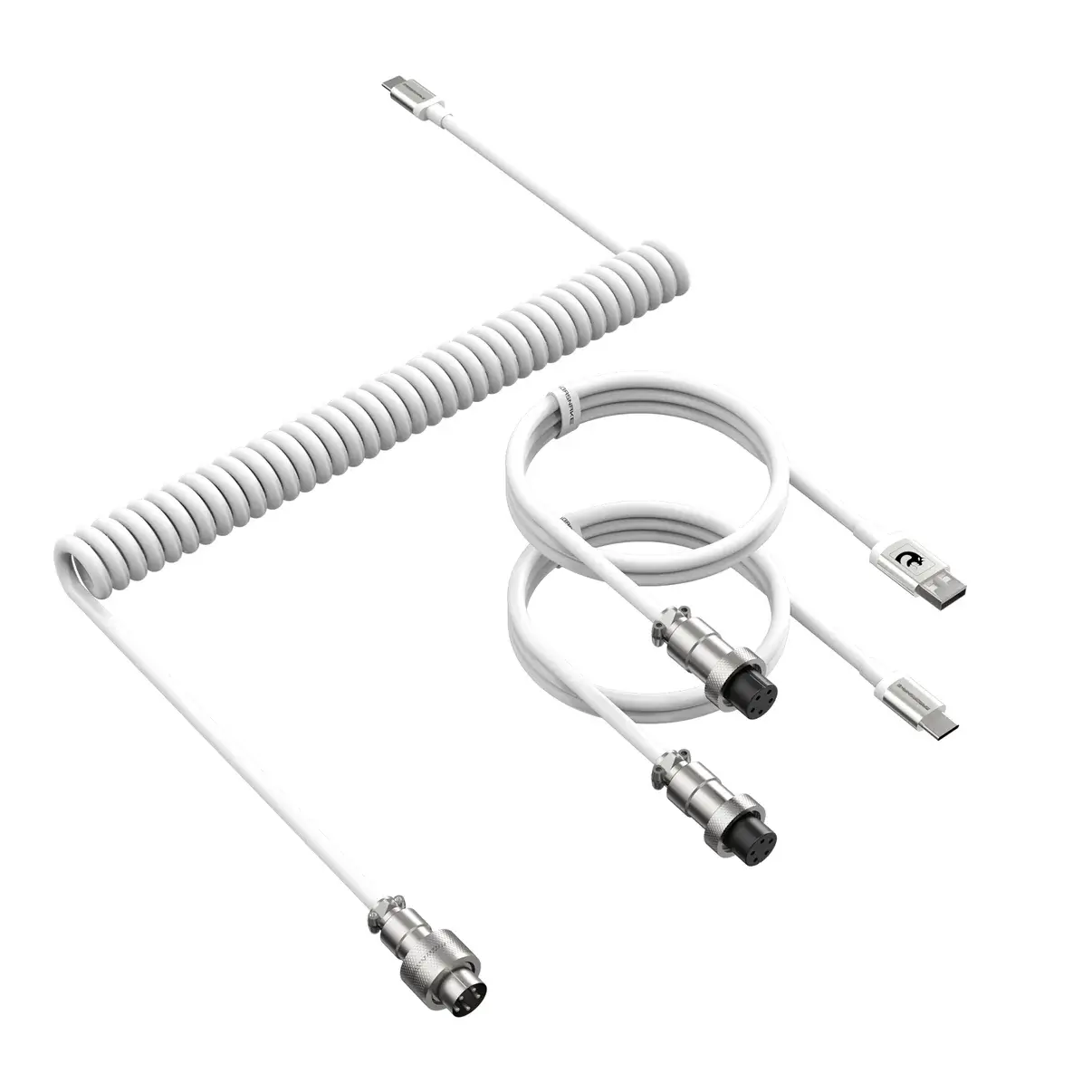 MAMBASNAKE C04 Coiled USB C Cable 2 in 1 USB-A to Type-C & Type-C to Type-C with Double Sleeve TPU for PlayStation Xbox Keyboard Mouse USB Flash Drive Printer Connectivity Cellphone Protection White backtoschool