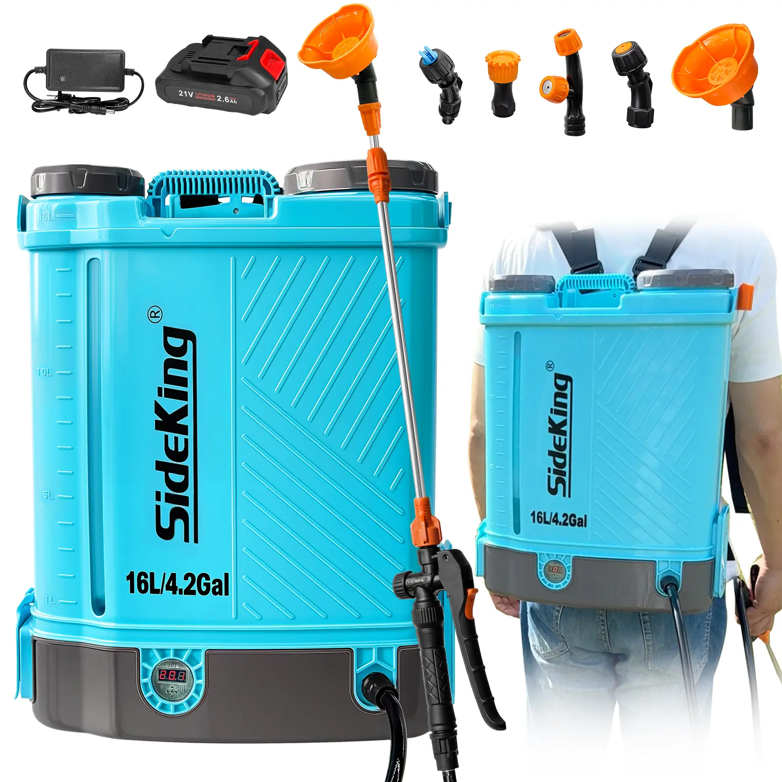 【DealsForYouDays】SideKing 4-gal Adjustable Pressure Electric Sprayer - 0-100 PSI, 18V 2.6ah Battery & Charger, Indoor Bug Killer, Rechargeable Mosquito Killer, Accessories Included, Garden Pest Control Tool, Home Pest Control, Includes Accessories