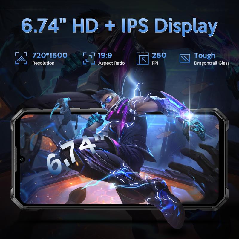 FOSSIBOT F105 Rugged Phone Unlocked 10300mAh Battery Cell 6.74" HD+Display 12GB RAM/64GB ROM 20MP Camera 4G Dual SIM Android 14 Waterproof IP68/IP69K Outdoorfun (NOT Compatible with AT&T, Cricket, and Verizon)