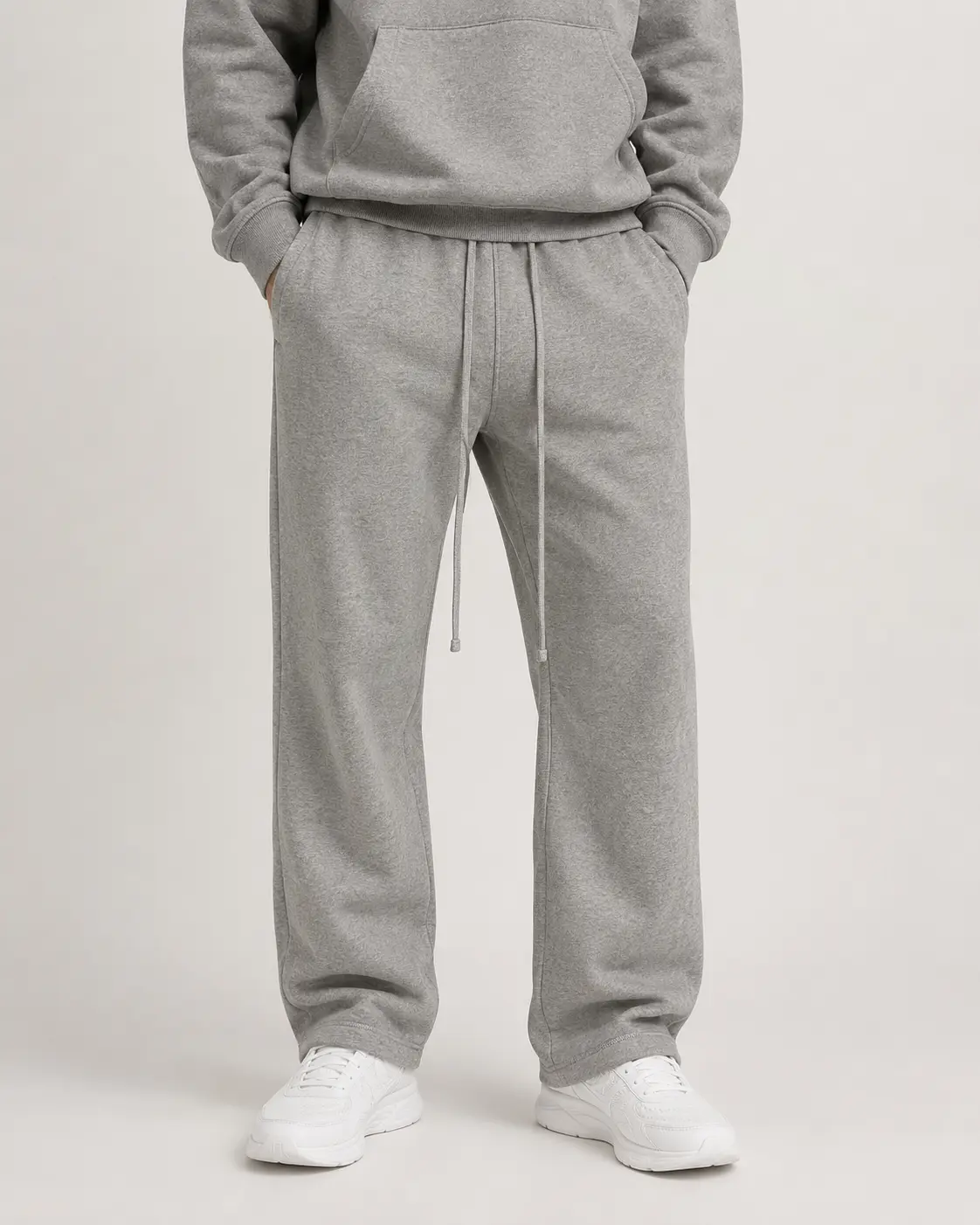 Men's Dark Gray Uncuffed Sweatpants -Loose Drawstring Elastic Waist Wide Leg Casual Streetwear Sports Trousers With Side Pockets