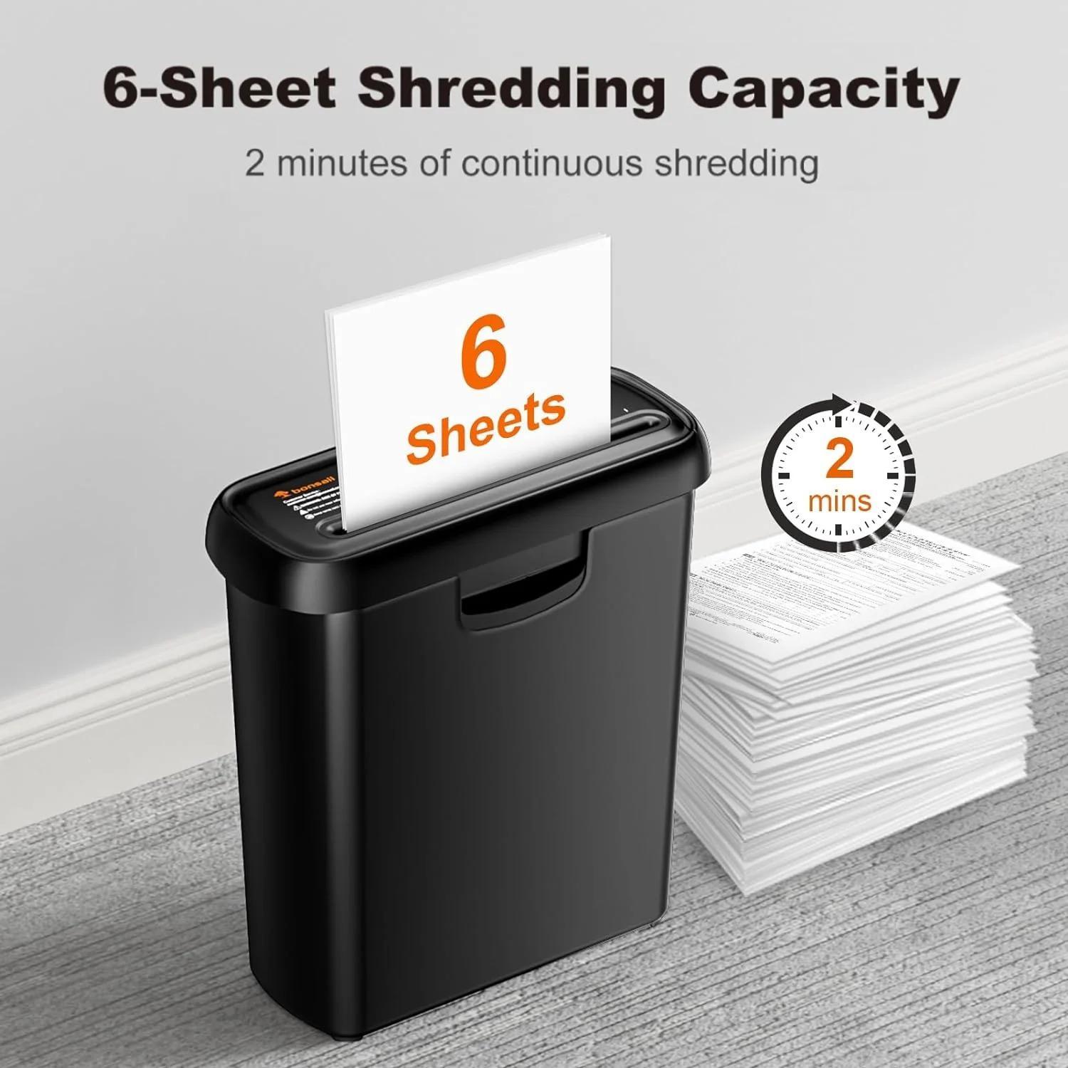 Bonsaii 6-Sheet Strip-Cut Paper Shredder, Portable with Extendable Arms, No Basket or Set ,Overheat Protection, Ideal for Home/Office Use