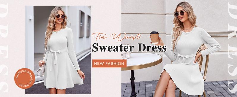 Women's Long Sleeve Dress Crewneck Pullover Sweaters A-Line Casual Swing Dress Bodycon Dress with Belt Thick Suitable for Fall and Winter Women's Long Sleeve Dress Crewneck Pullover Sweaters A-Line Casual Swing Dress Bodycon Dress with Belt Thick Suitable for Fall and Winter