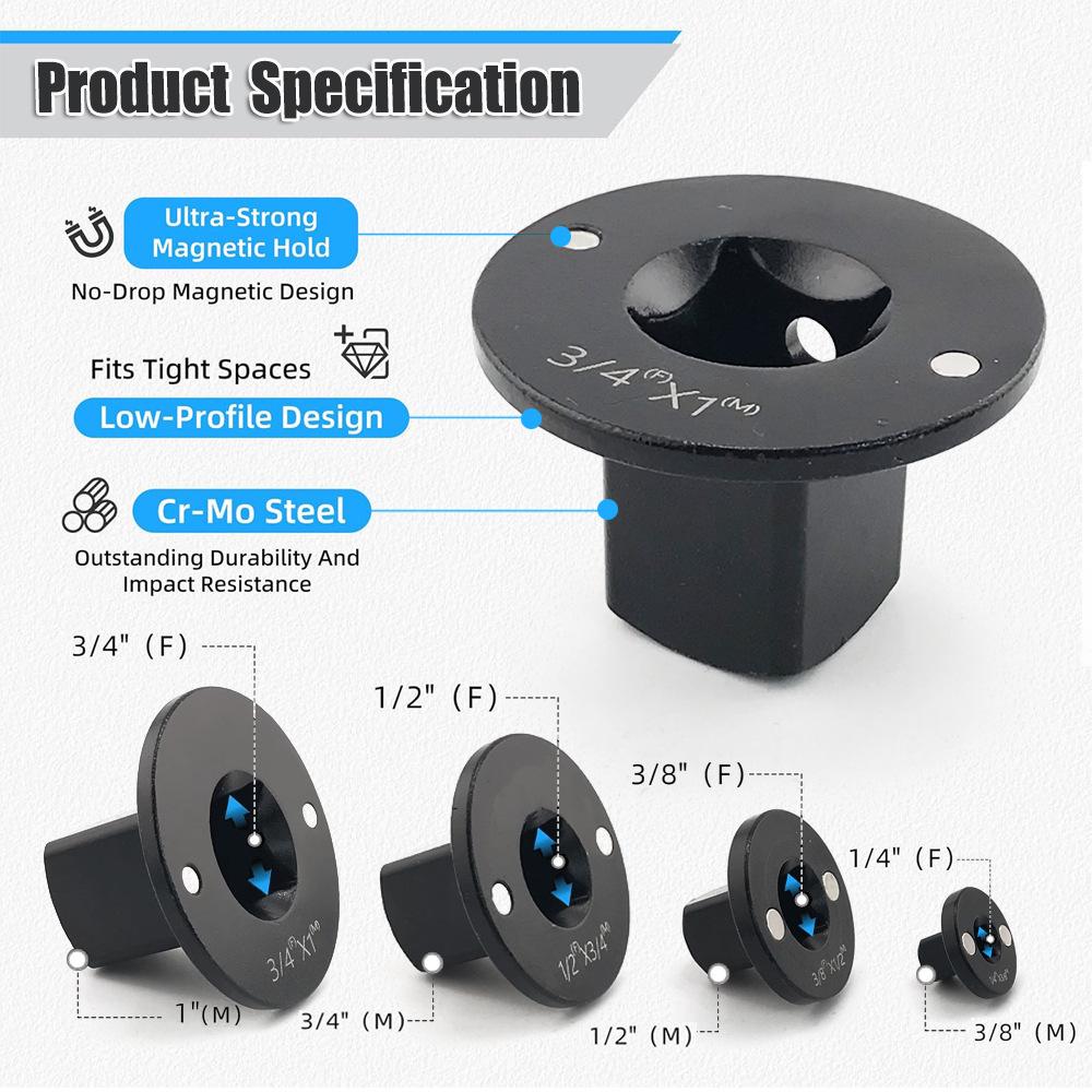VAYWET 2026 New Low Profile Impact Socket Adapter Set, Industrial Drive Ratchet & Wrench Adapter Set Stainless Steel Industrial Drive Ratchet & Wrench Adapter Set for Tight Spaces, 4PC Hardware Kit: 3/4" to 1", 1/2" to 3/4", 1/2" to 3/8", 1/4" to 3/8"