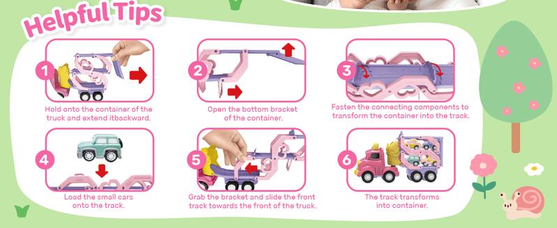 Cute Stone Princess Truck Toys Set with 31.5 in Extra Long Track Slide 3 Layer Foldable Transport Carrier Vehicle Light & Sound for Little Girls, Valentine's Day gift Cute Stone Princess Truck Toys Set with 31.5 in Extra Long Track Slide 3 Layer Foldable Transport Carrier Vehicle Light & Sound for Little Girls, Valentine's Day gift
