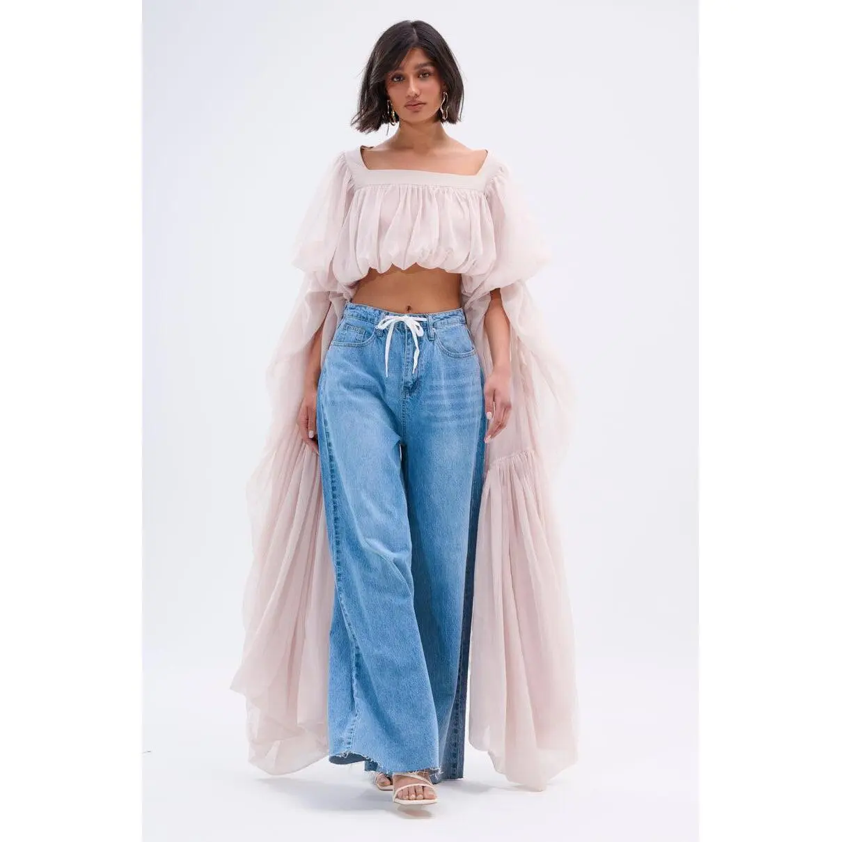 SLOUCHY SQUARE NECK LONG SLEEVE BLOUSE TOP