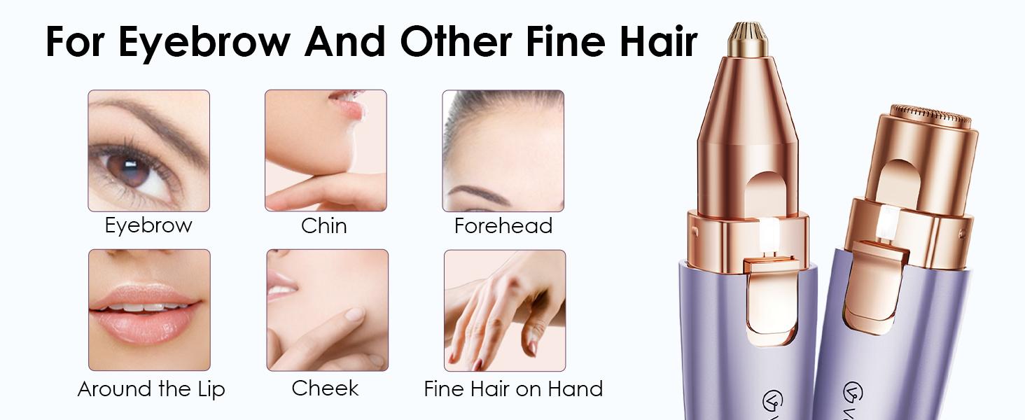 VG VOGCREST 2in1 Rechargeable Eyebrow Trimmer & Facial Hair Remover with LED Light - Painless Precision Shaver for Face, Lips, and Body - Comfort