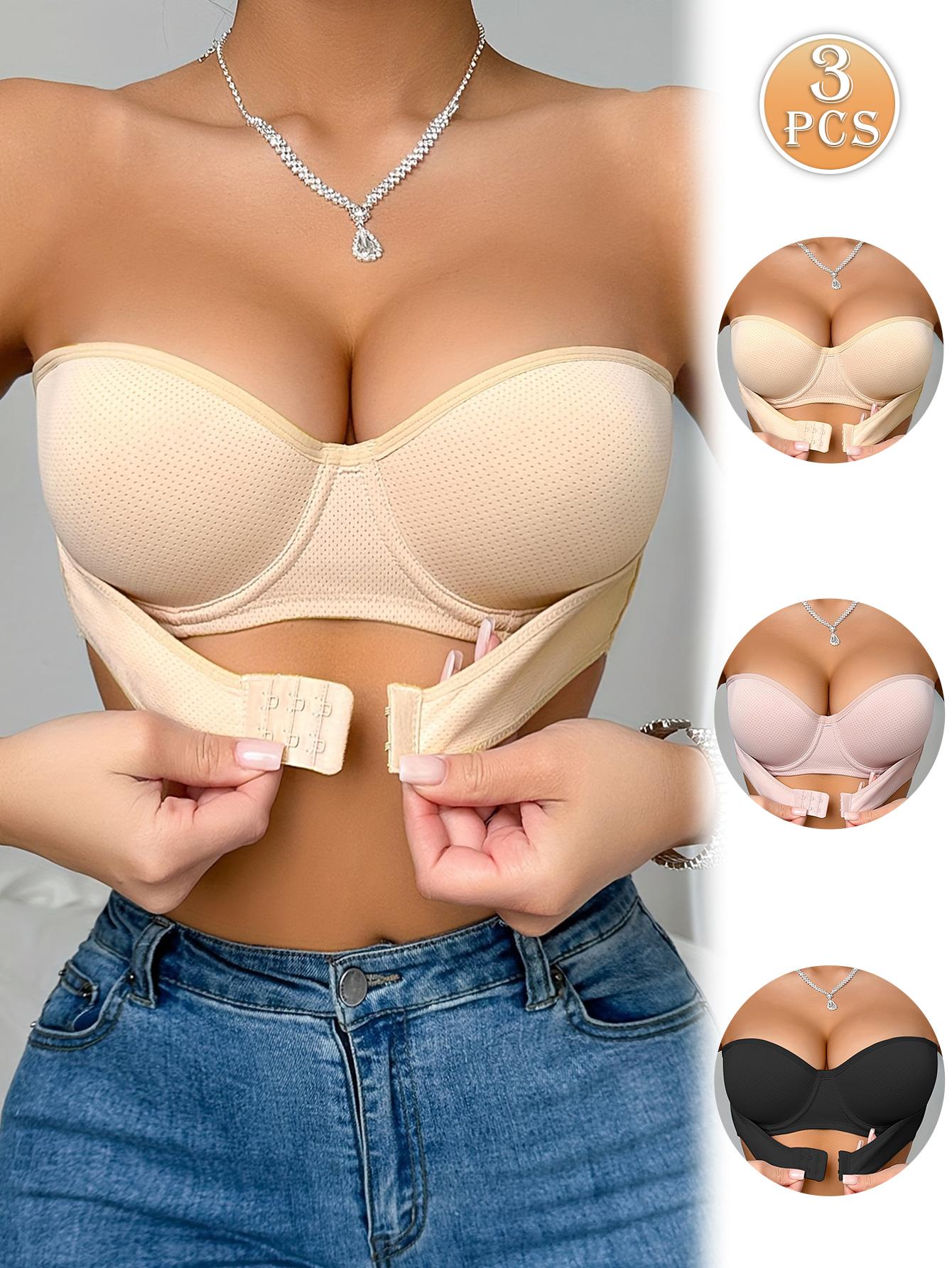 1/3PCS Strapless Anti-Sagging Bra Set - Front Closure Boost Lift, Back Closure, Non-Slip Stay-Put, Minimalist Style | Perfect for Wedding Season & Special Occasions