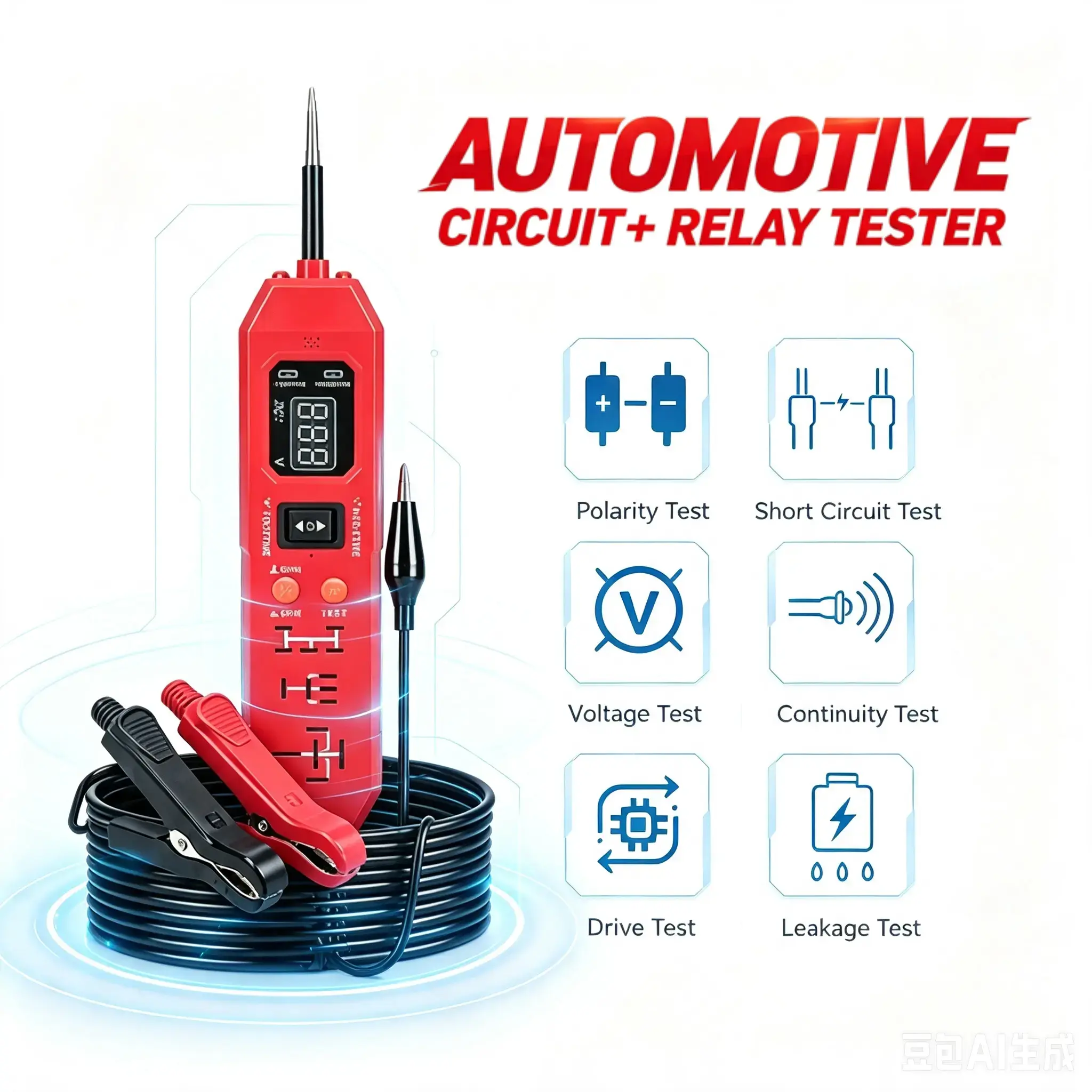 3-in-1 Automotive Circuit Probe & Relay Tester, Digital 12V 24V Car Electrical Diagnostic Tool, 4Pin 5Pin Relay Checker with Long Test Cable for Auto Repair Shop