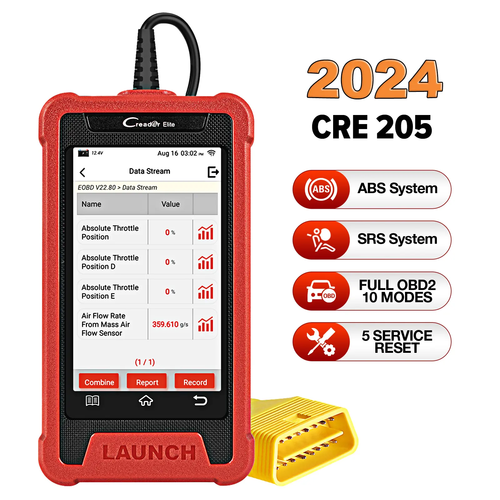 LAUNCH Creader Elite 205 OBD2 Diagnostic Tool - 4-System Diagnostic Scanner with 5 Resets, ABS Bleeding, Injector Coding, EPB, DPF Regeneration, Touch Screen, 4-in-1 Live Data Stream, Health Report Sharing, Free Update, AutoVIN, FCA AutoAuth