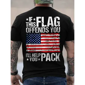 Patriotic American Flag Distressed Print T Shirt For Men 100 Cotton Casual Round Neck Gym Outdoor Wear Black Graphic Tee