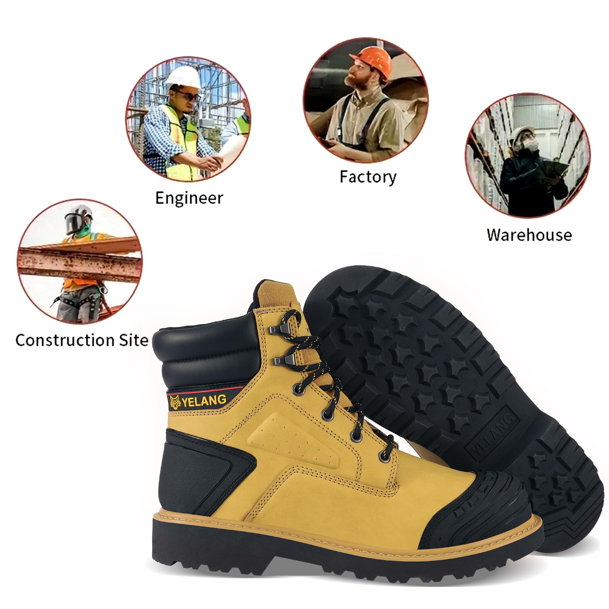 Men's Anti-smash& Anti-puncture Steel Toe Work Boots Fashionable Non-slip Oil-proof&Wear-resistant Work Shoes Lace Up Hight Top Safety Shoes