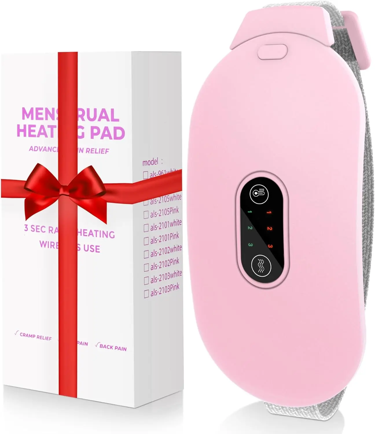 Heating Pads,  Period Cramp Massager Portable Cordless Heating Pad with 3 Heat Levels and 4 Massage Modes for Back Pain Relief Menstrual Heating Pad (Pink)