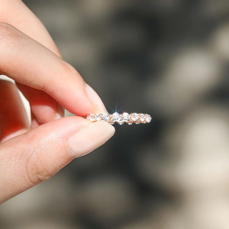 EAMTI 2mm 925 Sterling Silver Wedding Band Cubic Zirconia Full Eternity Stackable Engagement Ring