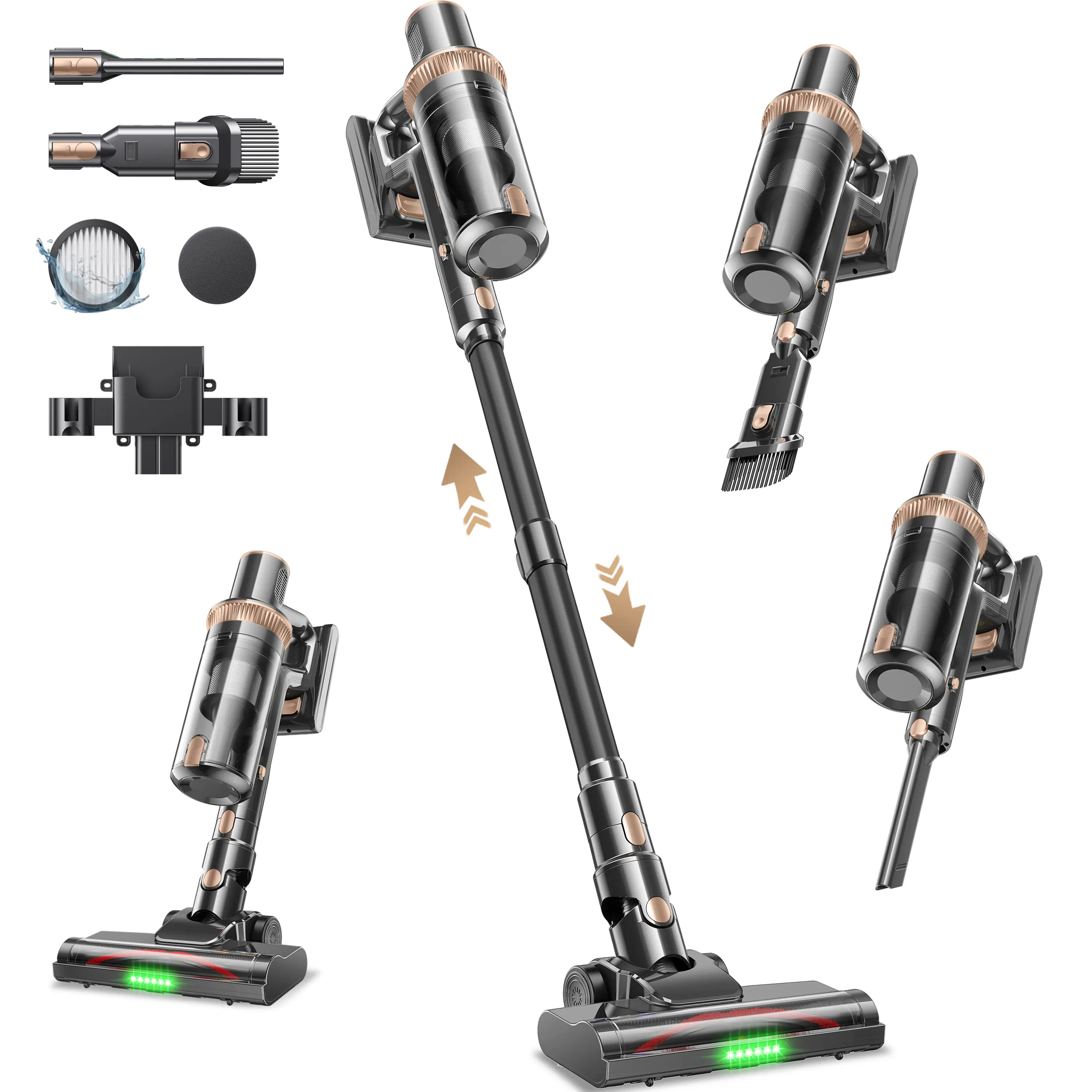 Stick Vacuum Cleaner for Pet Hair, 8-in-1 Handheld Cordless Vacuum with Washable Filter & LED Display, 50 Mins Lightweight for Carpets and Hard Floors
