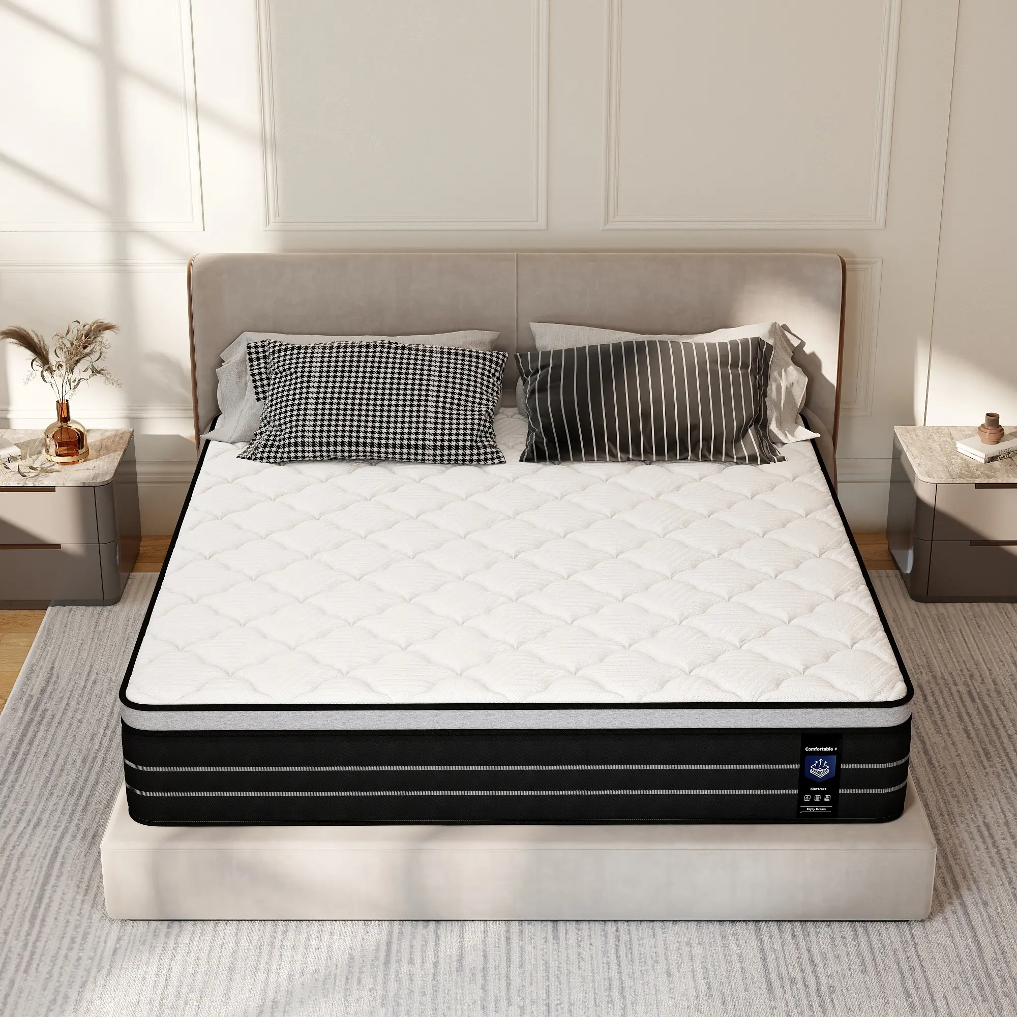 Queen Mattress 12/14 Inch Hybrid Mattress in a Box T/F/Q/K Size Medium Firm Memory Foam Skin-Friendly Back Pain Relief Easy Setup Sweet Dream Bedding