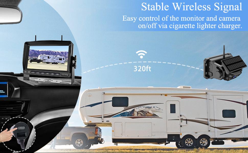 cigarette lighter backup camera VOONOA VN003 Magnetic Solar Wireless Backup Camera with 7-inch HD 1080P  Monitor,1500mAh No Wiring Rechargeable Camera，For RV,Trailer,Camper,Car,Truck,Camper,SUV,Crane  Blind Spot, For IR Night Vision, IP69 Waterproof,Driving Log,gifts farm