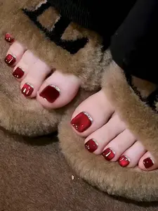 24pcs Y2K Cat Eye Press-On Nails – Blood Red Crystal Glitter Nail Set