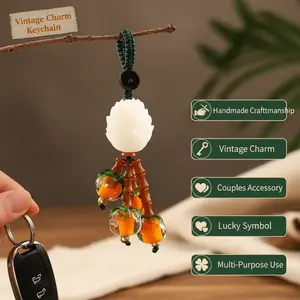 Chinese Style Handmade Vintage Pendant Car Keychain Pendant Handmade Bodhi Lotus Phone Lanyard Short Couple Lucky Bag Bag Pendant