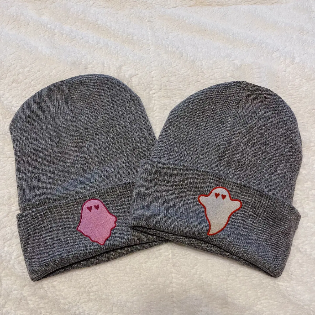 Christmas Ghosts In Love Couples Embroidered Beanies, Ghosts Couple Matching Beanies, Christmas Gifts For Couples