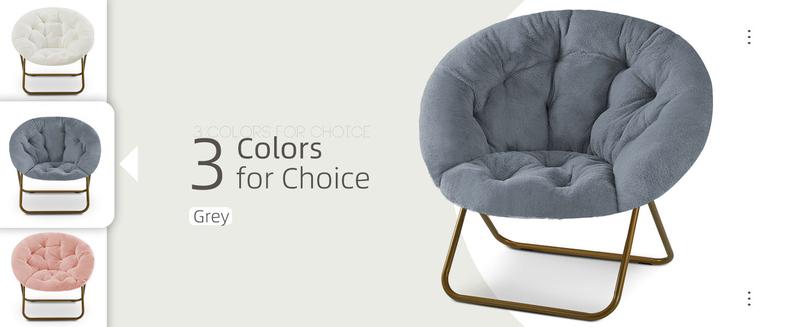X-Large Faux Fur Saucer Chair Comfy Lounge Chair for Bedroom Living Room, Folding Seat for Teens Adults,Soft Padded and Metal Frame