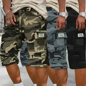 Camouflage twill pocket shorts three-piece set; men’s casual khaki/gray long pants suitable for everyday wear; men’s shorts—summer essential, pop-style breathable drawstring shorts, street sports style