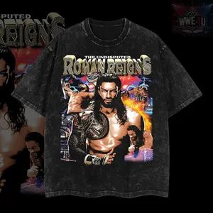 Roman Reigns Vintage Washed Graphic Tee, Tribal Chief Wrestling Champion Shirt, Retro Pro Wrestling Streetwear T-Shirt, Oversized Cotton Graphic Tee for Men Women Fans
