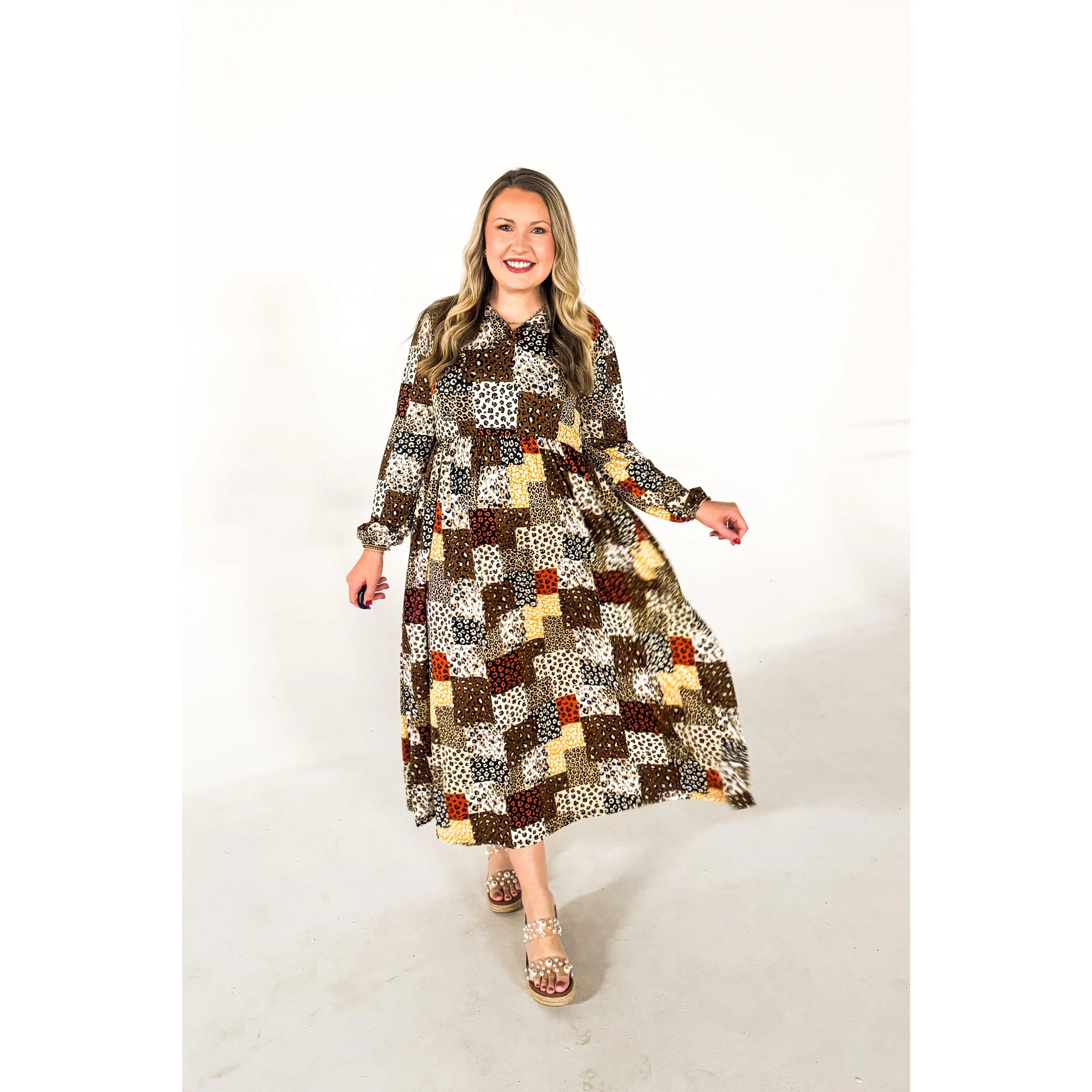 Safari Chic Leopard Patchwork Maxi Dress