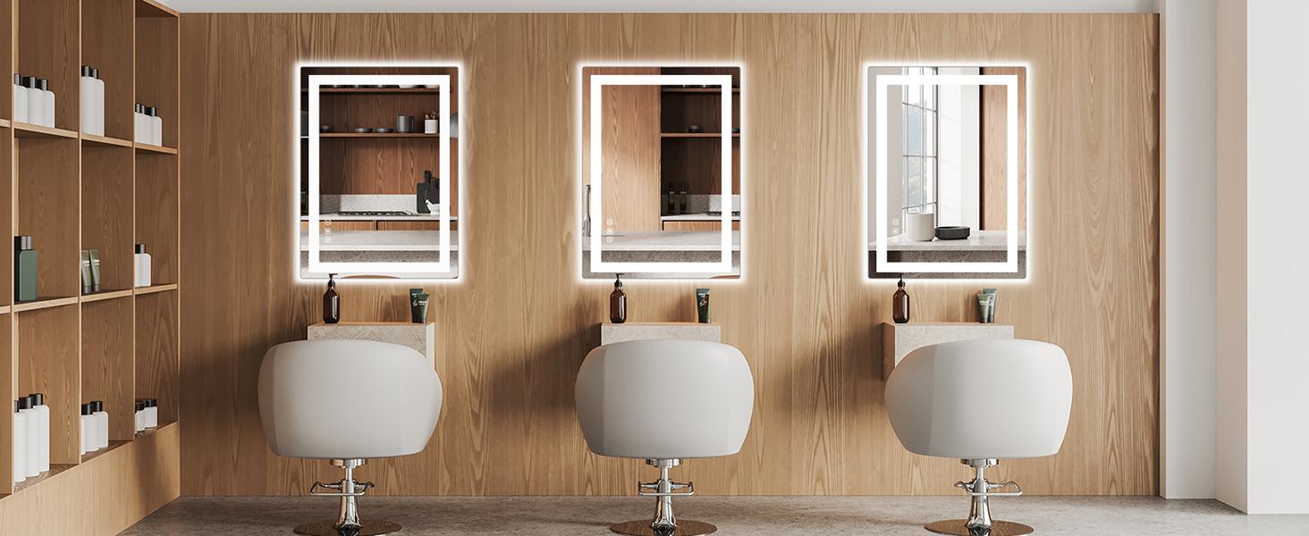 Sweet Furniture Bathroom Vanity Mirror - Anti-Fog, Dimmable Rectangle Mirror with Front & Backlight, Smart Memory Function, Tempered Glass