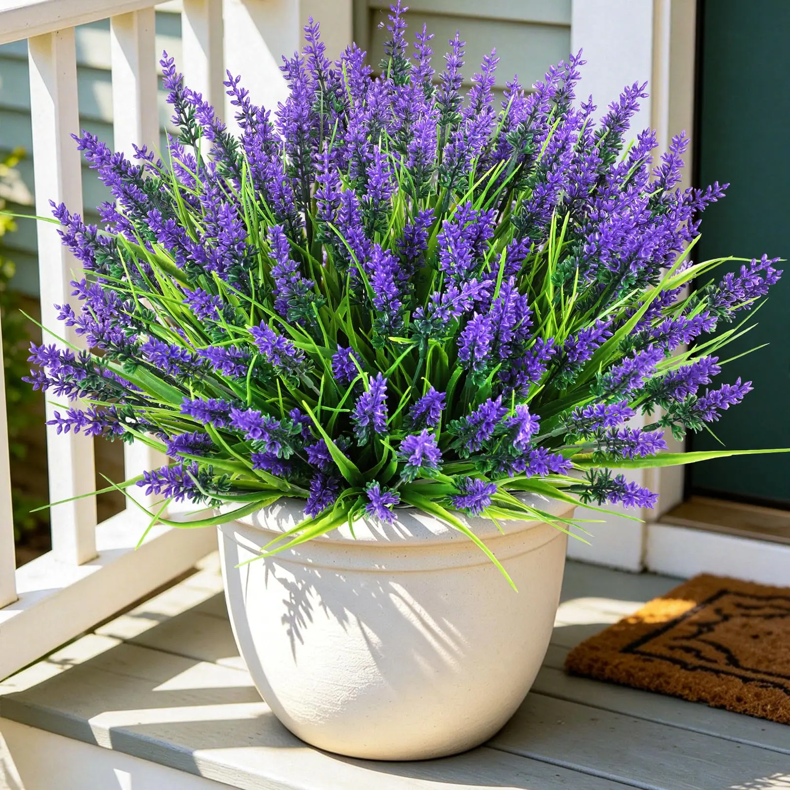 Artificial Outdoor Lavender Plants, 12/24 Pack UV-Resistant Plastic Faux Shrubs, Artificial Plants Decor for Porch, Garden, Casual Room Decor & Art Deco Displays