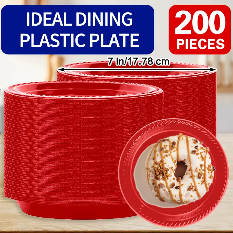 200 PCS Sturdy Round Disposable Plastic Plates - BPA-Free, Bulk Pack, Shatterproof, Long-Lasting Party Plates - Ideal for Barbecues, Picnics, Shatterproof Plastic Plates