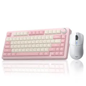 AULA F75Pro Creamy Wireless Keyboard Mouse Combo, Pink RGB Mechanical Gaming Keyboard with SC580 Gaming Mouse, Cute Desk Setup for PC Laptopr
