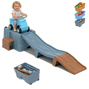 Up & Down Roller Coaster，Kids Ride On Toy，Toddler Push Car with Assembled Race Track & Storage Base Box, Indoor Outdoor Playset,Gray-brown