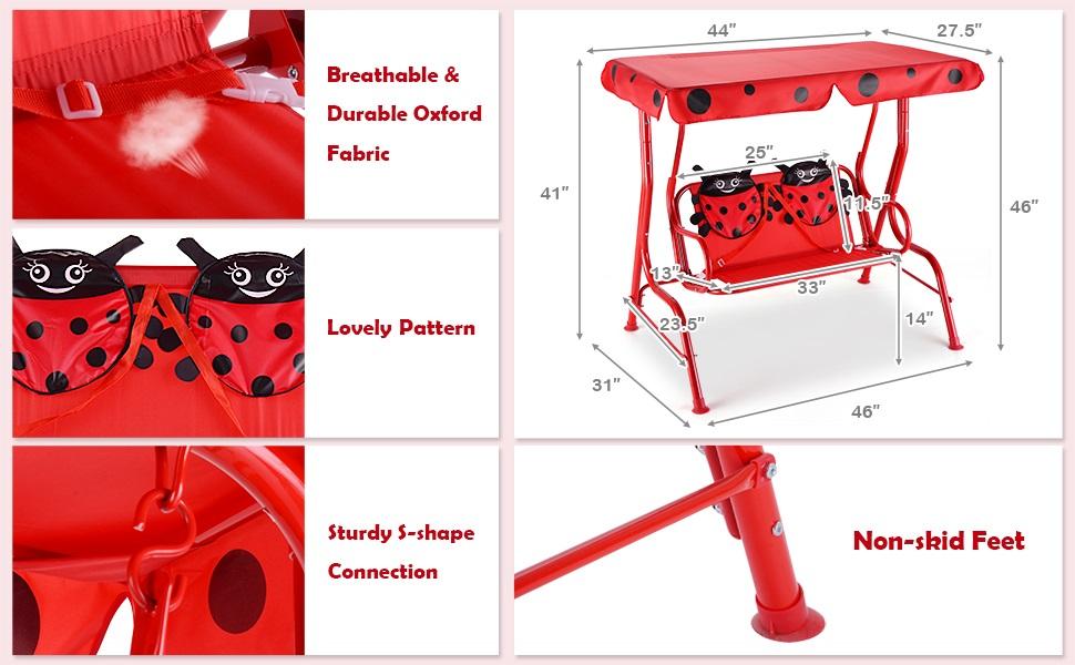 Costzon All-Weather kids Patio Swing,  2-Seater Porch Swing Lounge Chair Hammock w/Removable Canopy, Outdoor Swing Bench Christmas Festival Gift Black Friday Cyber Monday