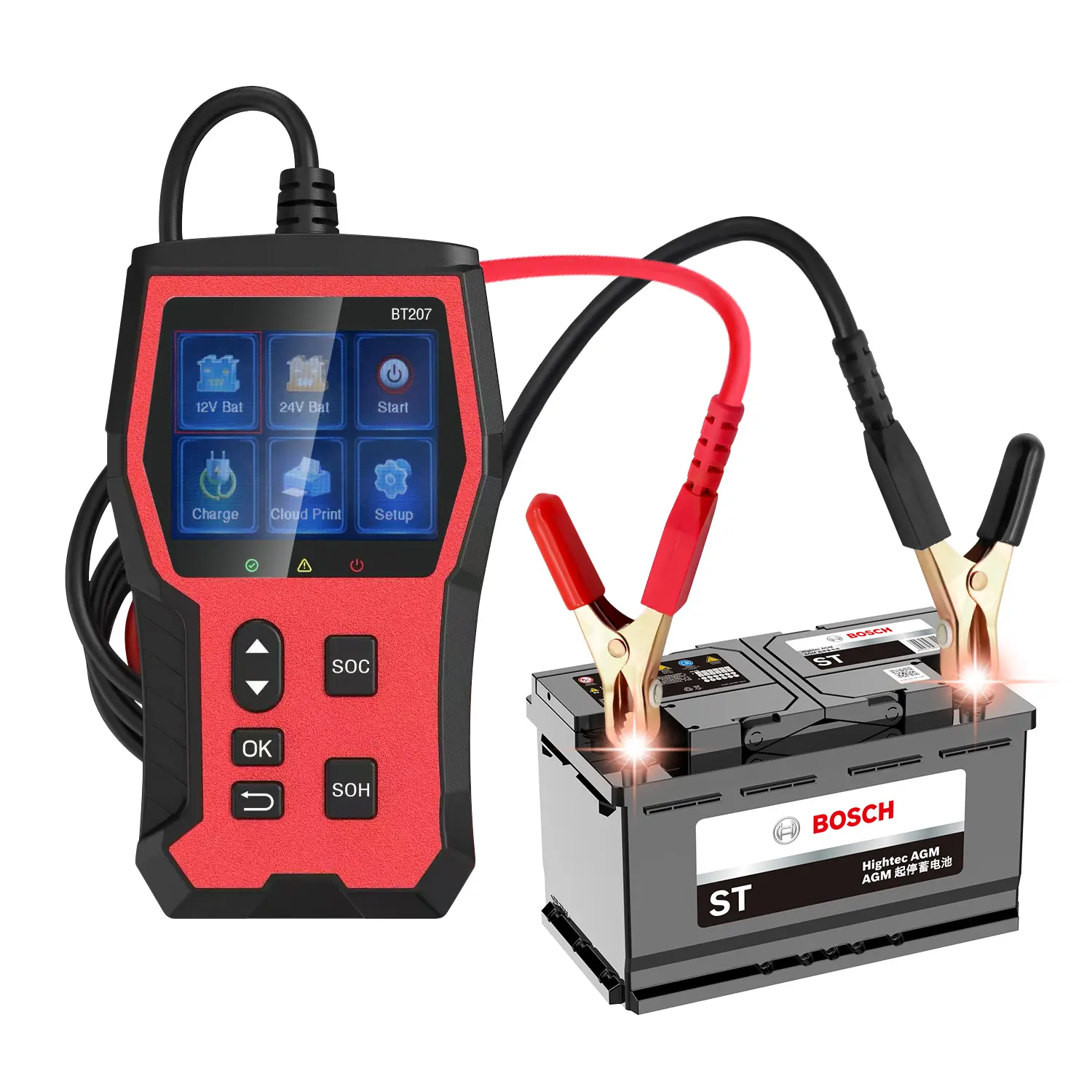 Canvcle BT207 Digital Car Battery Tester - 12V-24V Load Tester with 100-2000 CCA, Vehicle Alternator Charging & Cranking System Analyzer for Cars, Trucks, Yachts