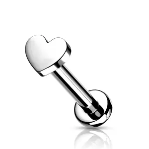 Flat Heart Top Internally Threaded Solid Flat Back Labret Stud - G23 Implant Grade F-136 Titanium