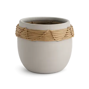 Ceramic Rattan Planter – Modern Minimalist Plant Pot for Indoor Decor