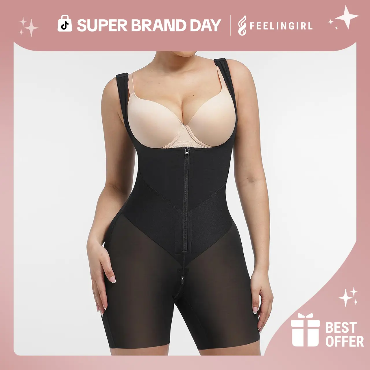 FeelinGirl Fajas Colombianas Shapewear for Women Postpartum Bodysuit, Butt Lifting with U-Shaped Front & High Back Coverage TiktokSuperBrandDay