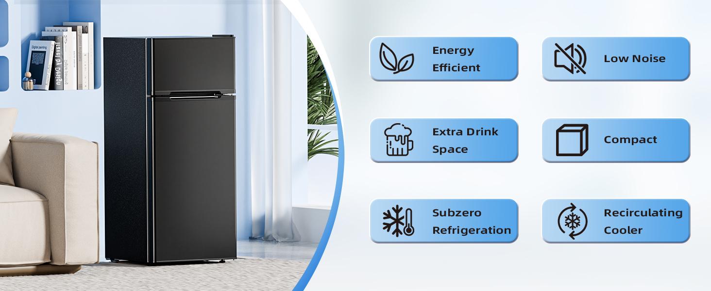 Antarctic Star Compact Refrigerator with Freezer,2 Door Mini Fridge,Adjustable Shelf,Small Fridge for Bedroom Office Dorm Kitchen,4.5 Cu.Ft.BLACK