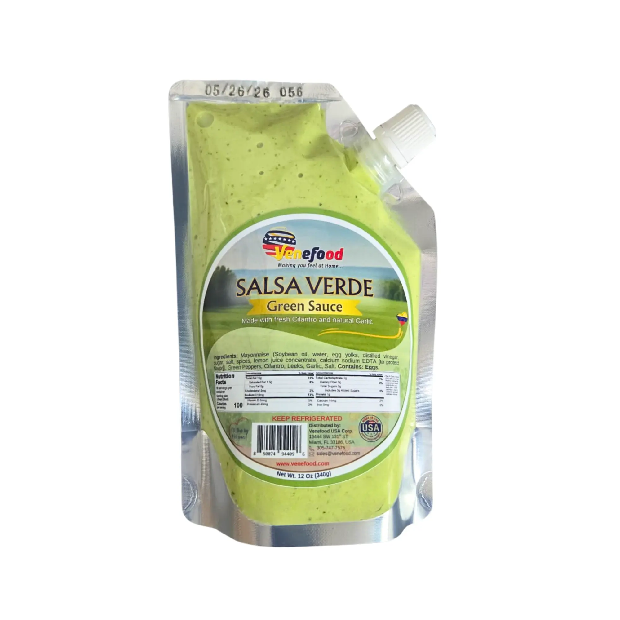 Venefood Salsa Verde (Cilantro y Ajo) - 12 Oz / Green Sauce - 12 Oz