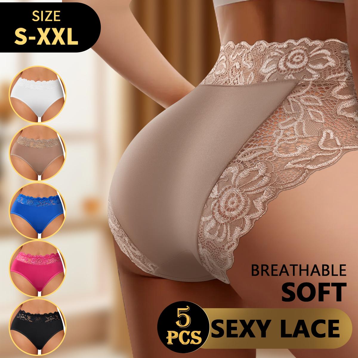 QUASTI 5-Pack Silky Smooth & Sexy Lace Mid-Waist Panties for Women, Lightweight Breathable Fabric Briefs, Soft Stretch Everyday Intimates, S-XXL