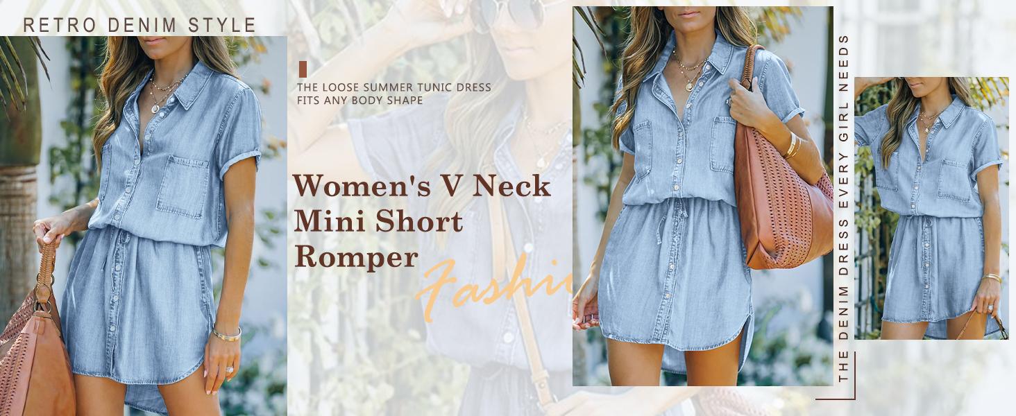 Imily Bela Women Denim Dress Summer Jean Shirt Dress Short Sleeve Button Down Tie Waist Casual Short Dress Imily Bela Women Denim Dress Summer Jean Shirt Dress Short Sleeve Button Down Tie Waist Casual Short Dress