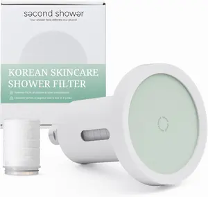 SecondShower Filtered Shower Head for Hard Water, Clinically Proven, NSF Certified 99.9% Chlorine Removal, High Pressure, Korean Beauty Secret Natural Filter (Matte White (Forest Green))