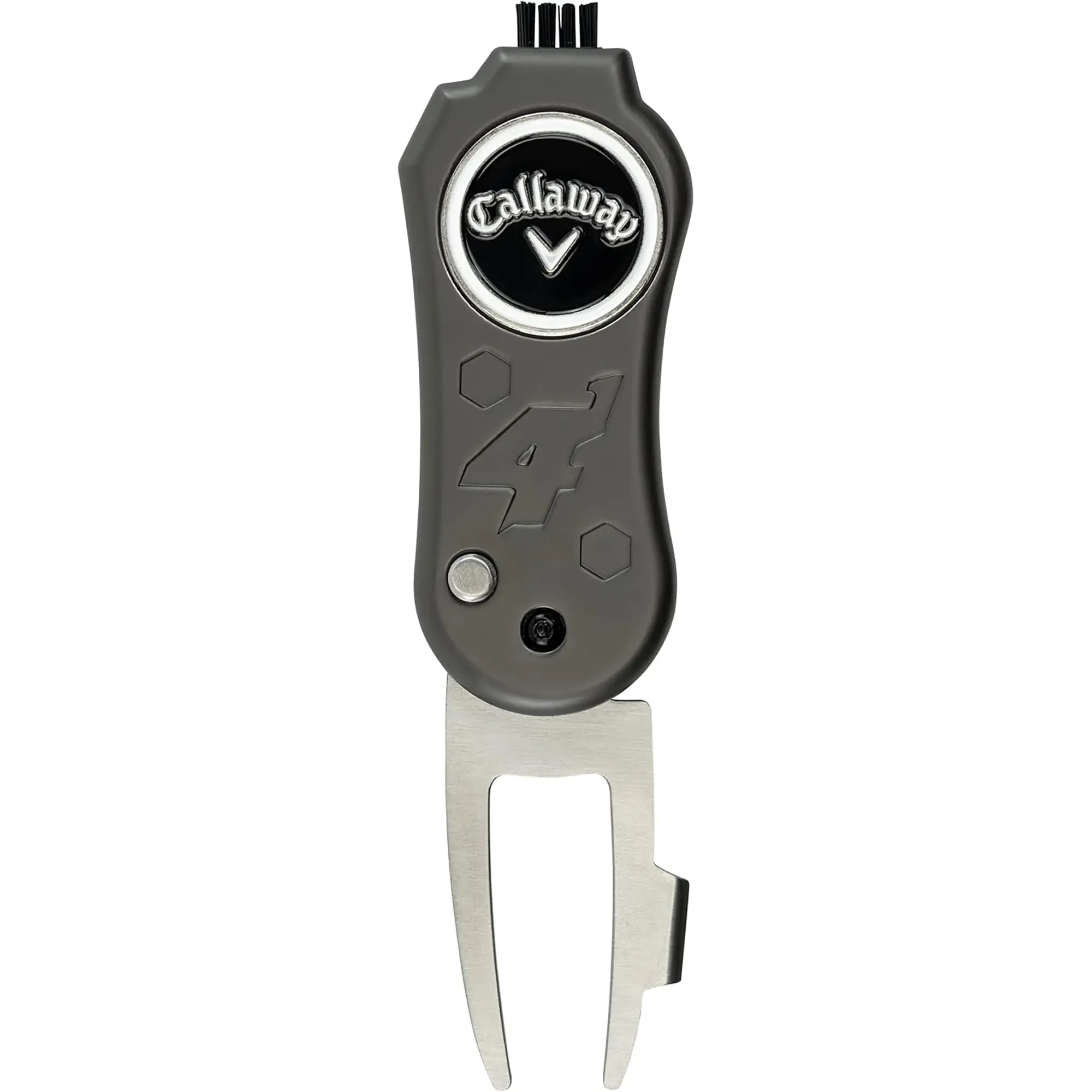 Callaway 4-in-1 Blade Divot Repair Tool, Golf Equipment with Club Bristle Brush, Dual-Sided Magnetic Ball Marker, Groove Cleaner for On-Course Use, Brush Golf Clubs