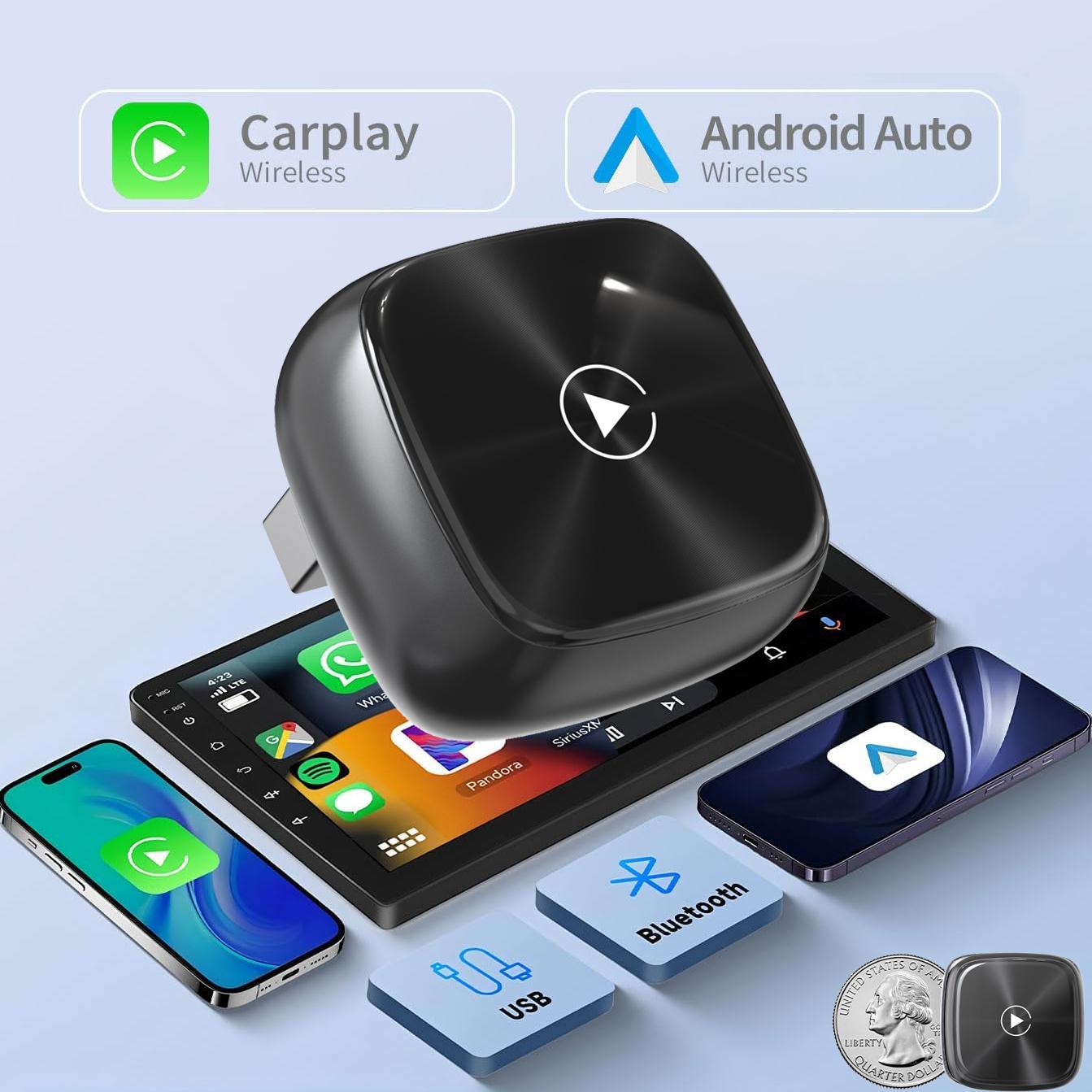 Wireless CarPlay Adapter for iPhone& Android,2-in-1 CarPlay Dongle,Upgrade Wired to Wireless CarPlay Adapter,Cars with USB-A & Type-C Extension Cables,Stable Control,Plug and Play (Black)