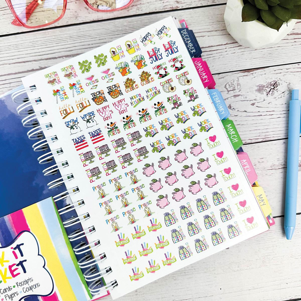 Reminder Binder 2024-2025 18-Month Planner + 361 Planner Stickers, Weekly & Monthly Views, Hard Cover, Elastic Closure, Monthly Divider Tabs, Pockets, To-Do Lists, Keepsake Box