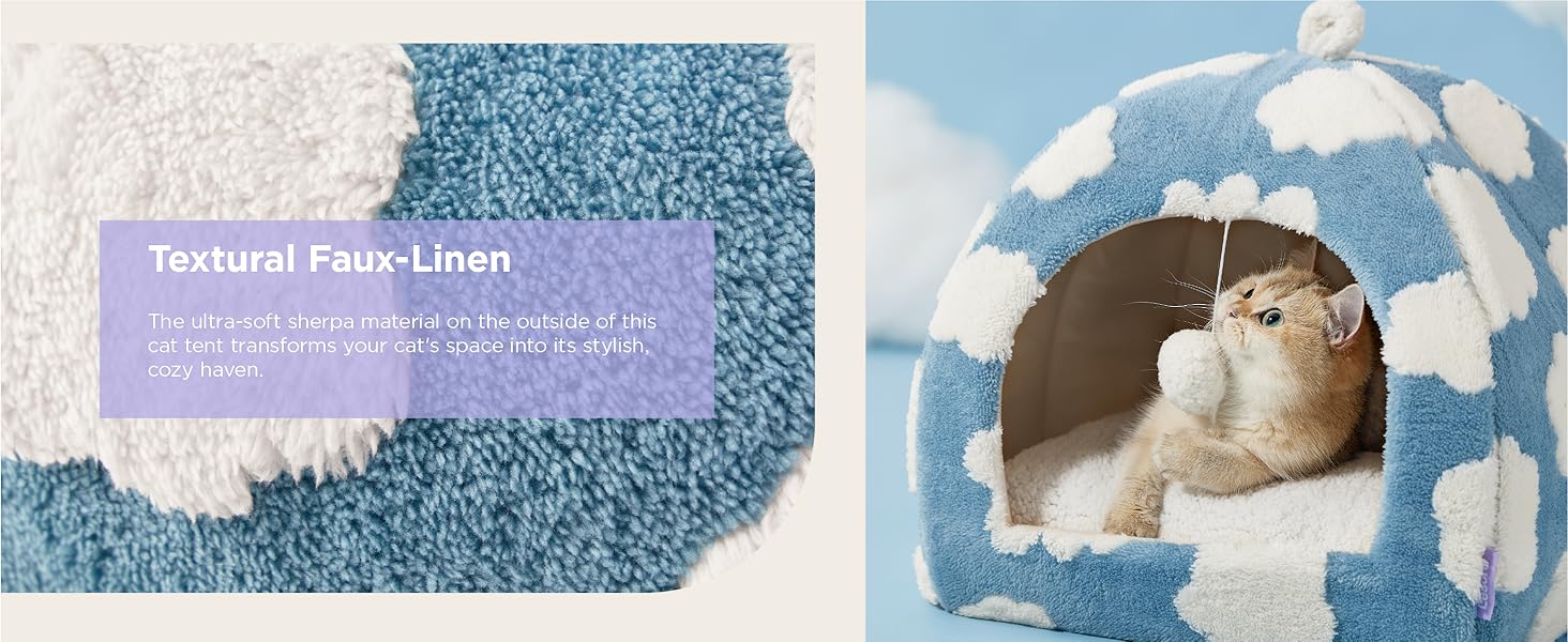 LESURE Cute Cat Beds for Indoor Cats - 2 in 1 Cat Cave Bed with Removable Washable Cushioned Pillow, Cozy Cat Tent House Design Pet Supplies Portable Blanket, Valentine’s Day Choice